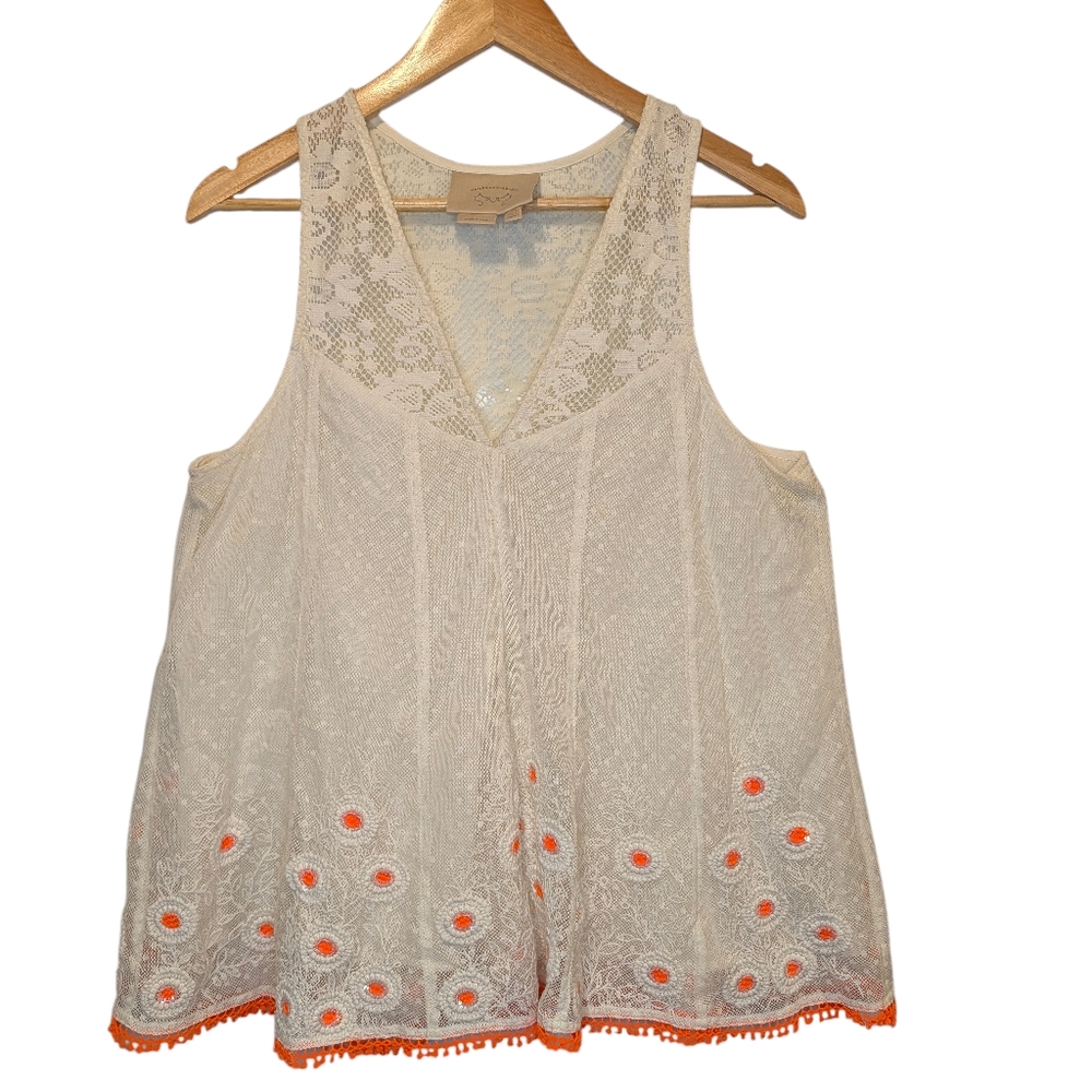 Vanessa Virginia Chic Lined Lace Tank Top with Orange Accents Size 12